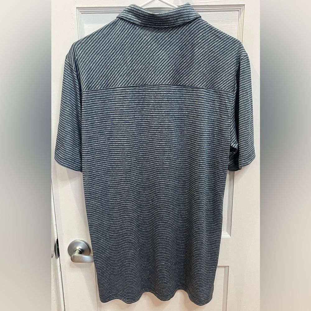 Adidas Golf Feeder Blue/gray Stripe Polo Shirt Size M Moisture-wicking